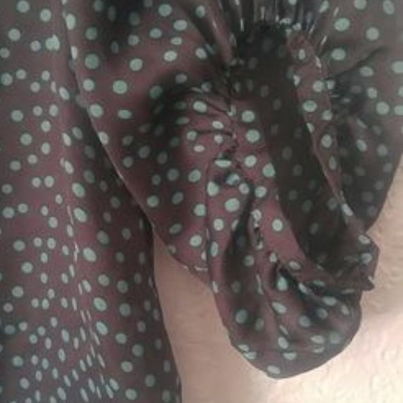 LOFT Ann Taylor Polka Dot Semi Transparent 3/4 Sleeves High Low Hem Pullover Top - Picture 3 of 4